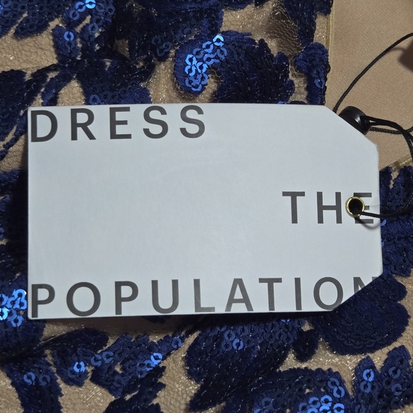 Dress The Population Blair Plunging Fit Flare Formal Sequins Lace Dress Small - Picture 10 of 13